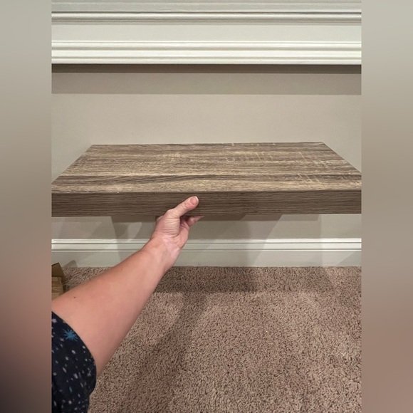 New in box rustic wood floating shelf 24 x 20x 2 hidden bracket rustic wood - Picture 5 of 16